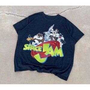 Space Jam Looney Tunes Tshirt Men XL Speckled Bugs Bunny Taz Y2K Cartoon Movie